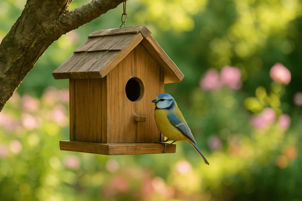 Une mésange sur un nichoir